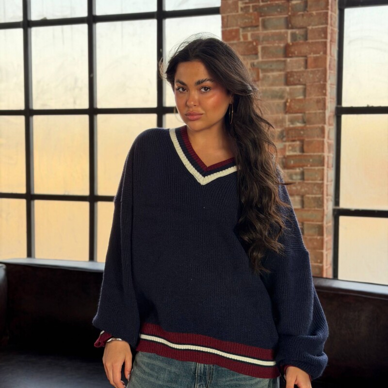 Ribbed V-Neck Knit