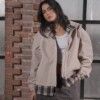 Plaid Detail Hooded Jacket