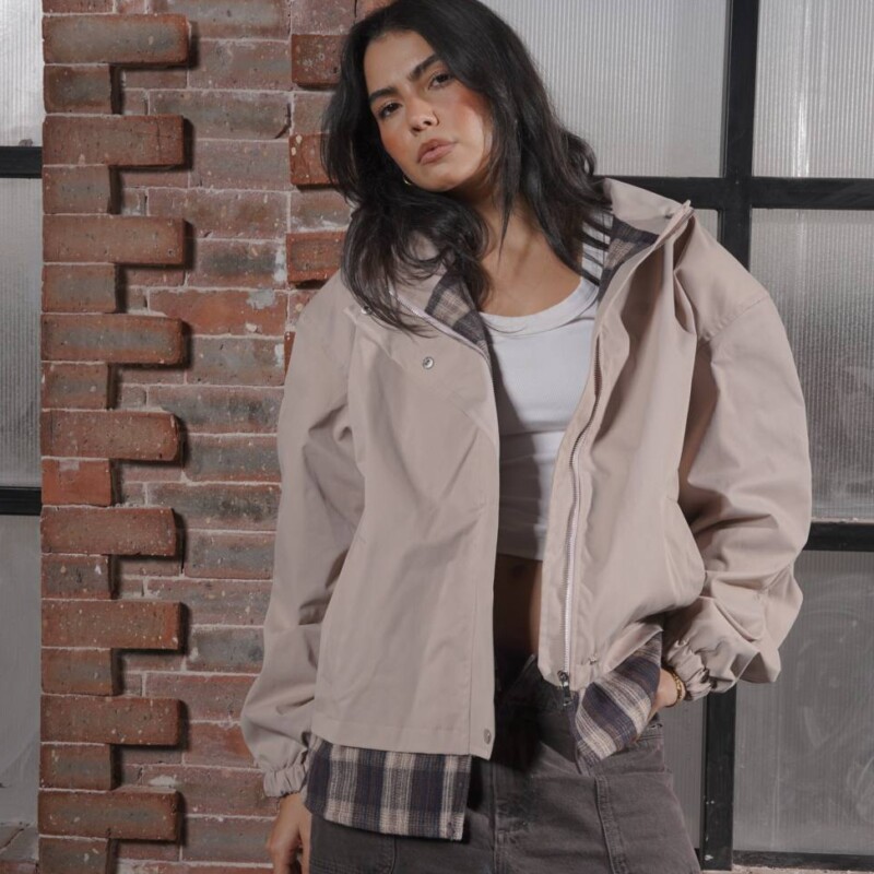 Plaid Detail Hooded Jacket
