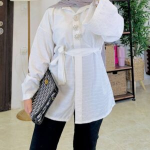 Striped Jacquard Belted Shirt 2